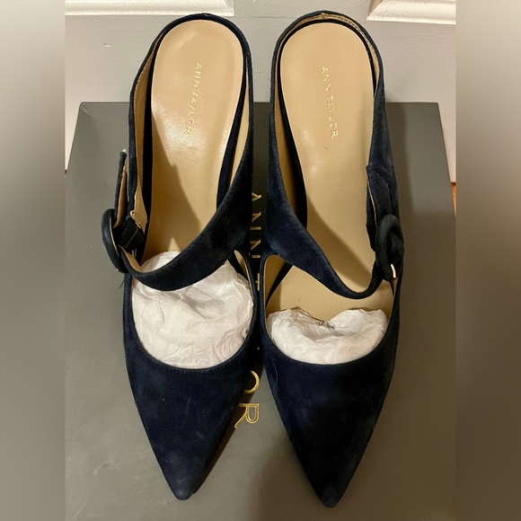 Ann Taylor Blue Suede Backless Shoes, Size 9M - Picture 2 of 6